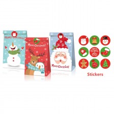 12pcs/set Christmas Kraft Paper Candy Bag with Stickers